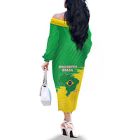 Brazil Coat Of Arms Family Matching Off The Shoulder Long Sleeve Dress and Hawaiian Shirt With Flag Style - Wonder Print Shop