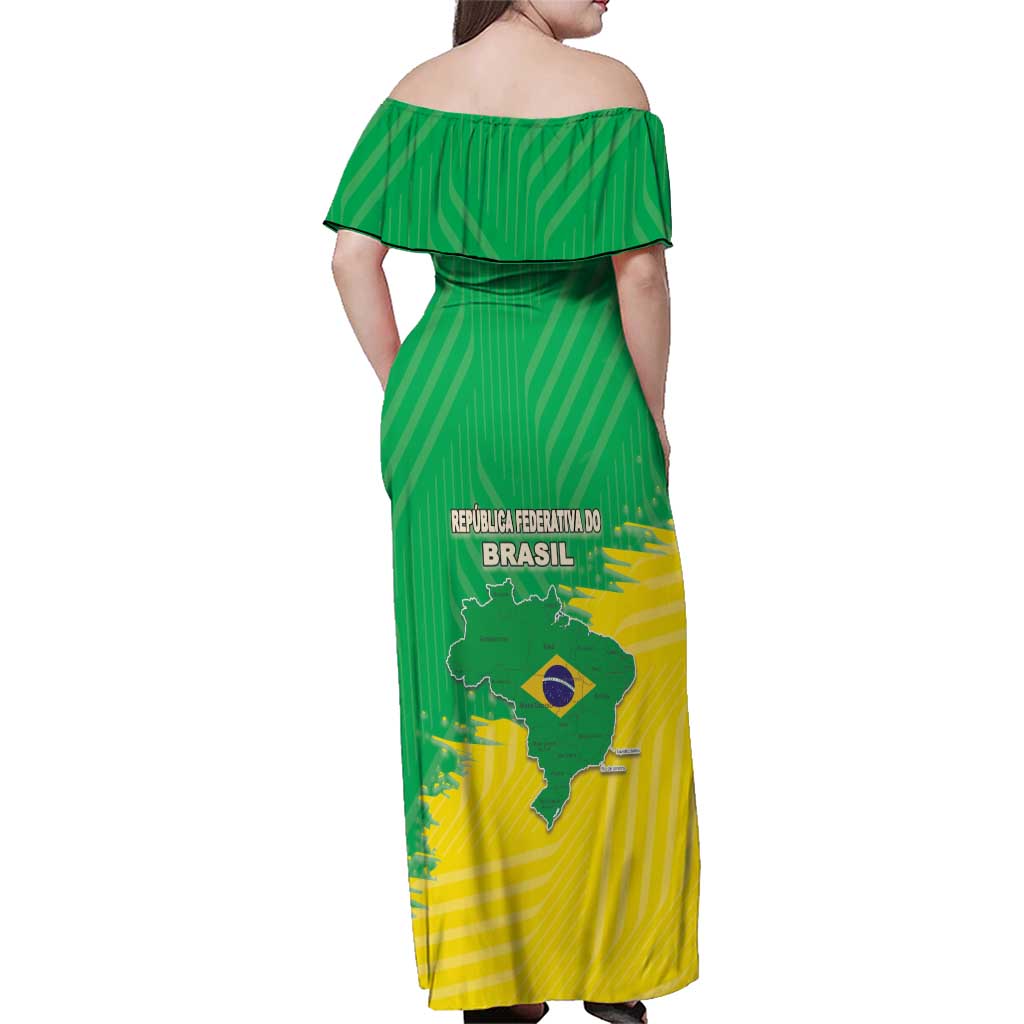Brazil Coat Of Arms Family Matching Off Shoulder Maxi Dress and Hawaiian Shirt With Flag Style - Wonder Print Shop
