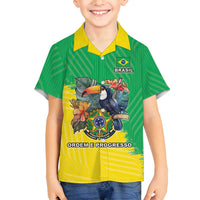 Brazil Coat Of Arms Family Matching Off Shoulder Maxi Dress and Hawaiian Shirt With Flag Style - Wonder Print Shop