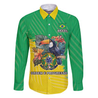 Brazil Coat Of Arms Family Matching Off Shoulder Short Dress and Hawaiian Shirt With Flag Style - Wonder Print Shop