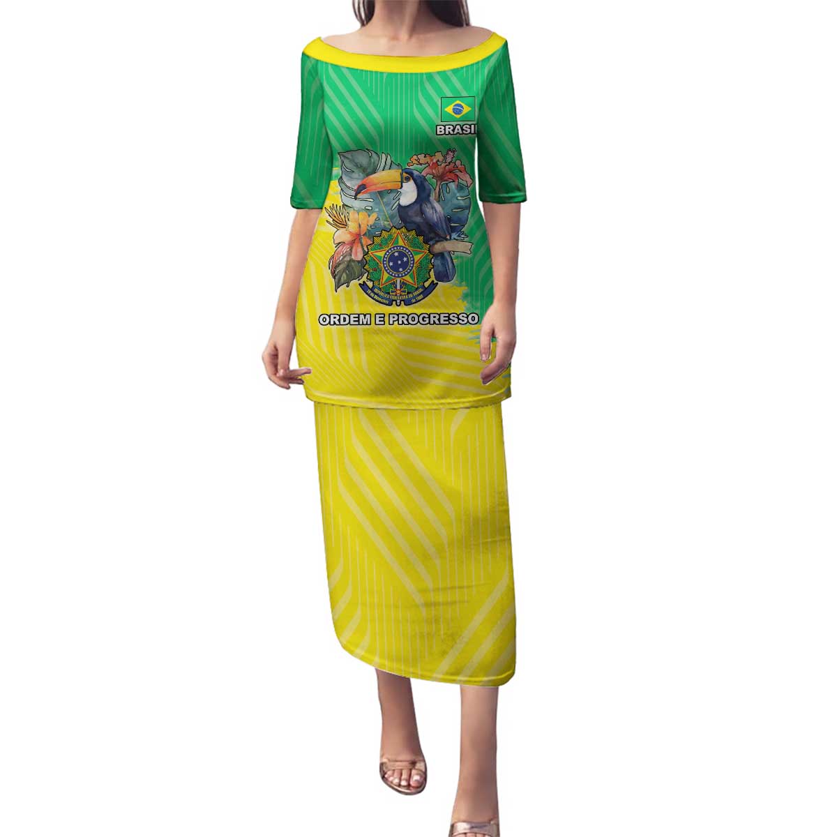 Brazil Coat Of Arms Family Matching Puletasi and Hawaiian Shirt With Flag Style - Wonder Print Shop