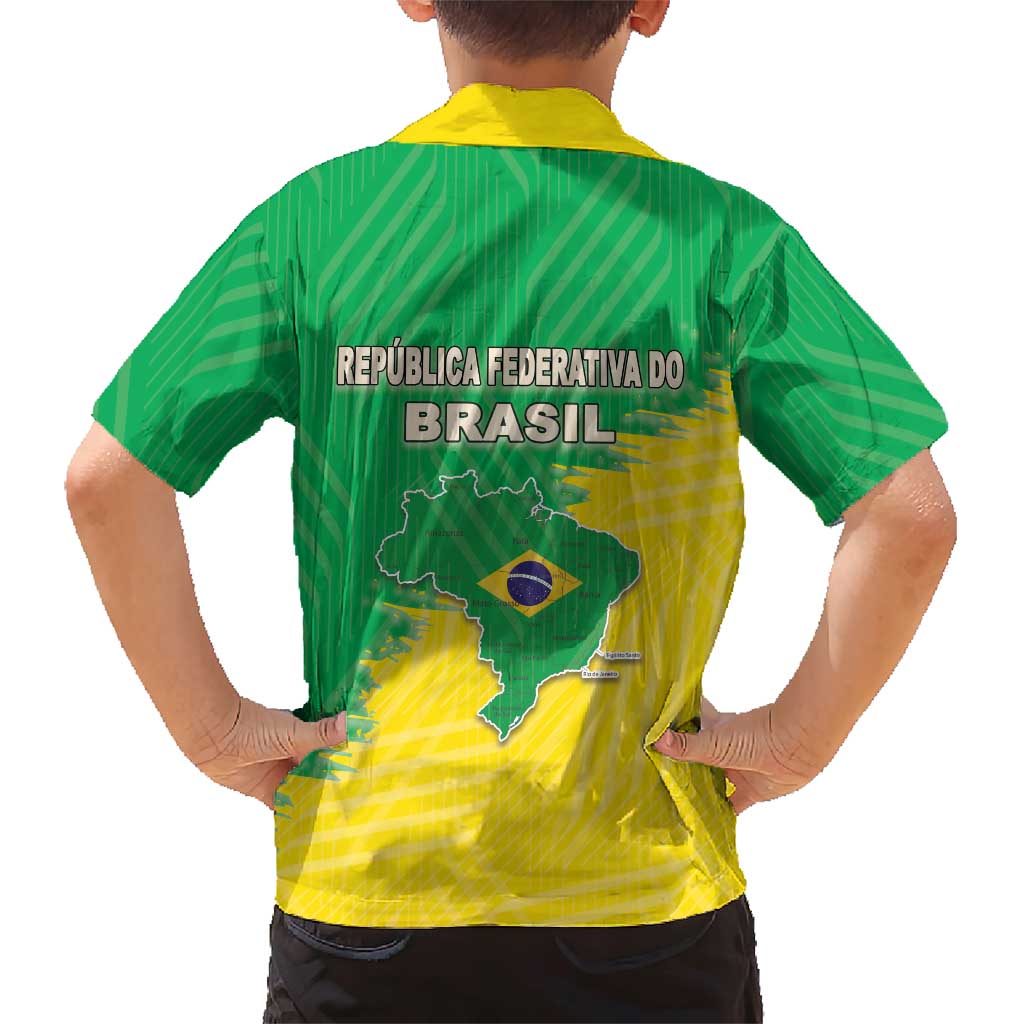 Brazil Coat Of Arms Family Matching Short Sleeve Bodycon Dress and Hawaiian Shirt With Flag Style - Wonder Print Shop