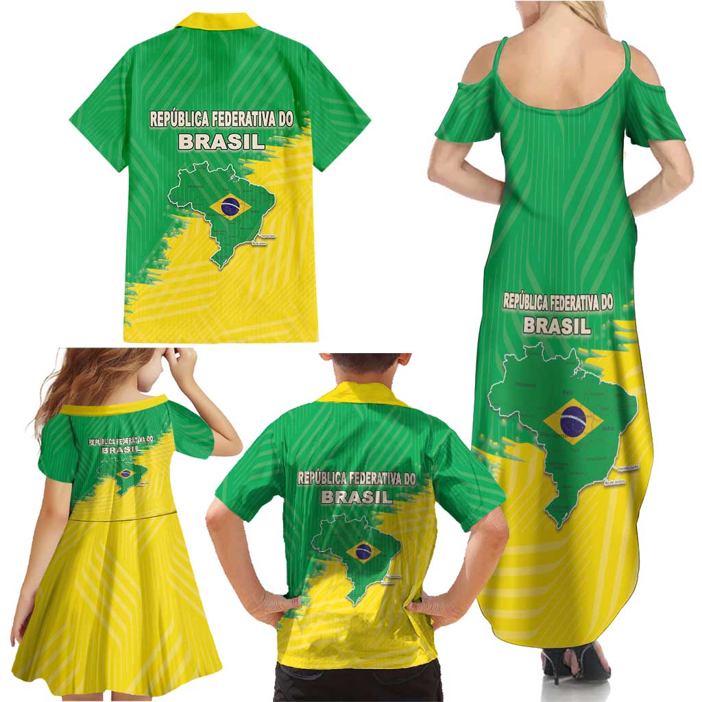 Brazil Coat Of Arms Family Matching Summer Maxi Dress and Hawaiian Shirt With Flag Style - Wonder Print Shop