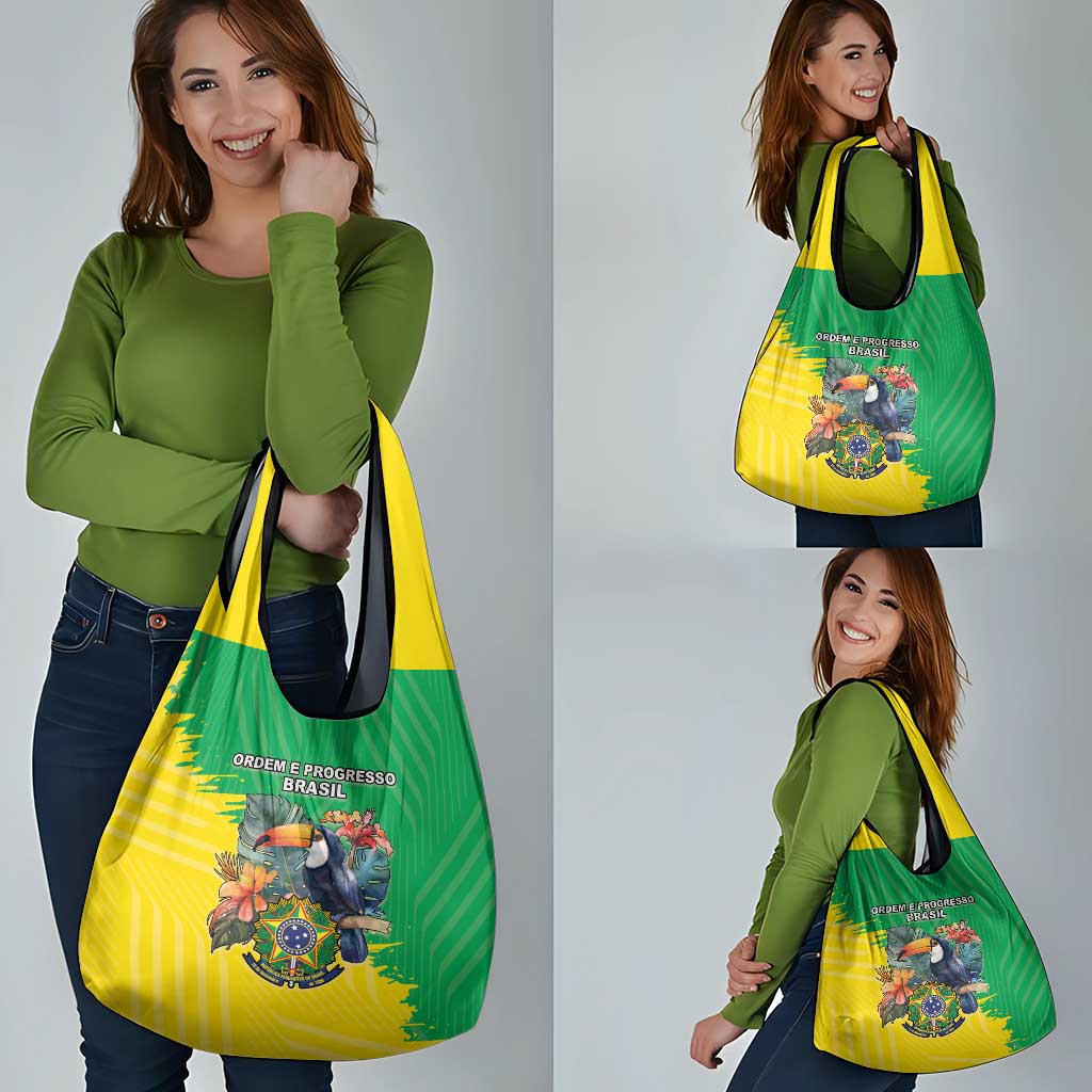 Brazil Coat Of Arms Grocery Bag With Flag Style