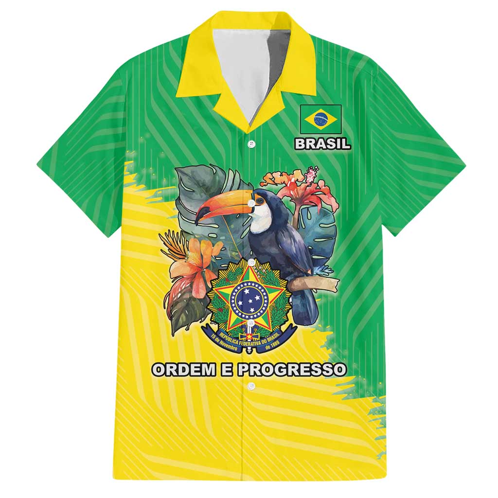 Brazil Coat Of Arms Hawaiian Shirt With Flag Style - Wonder Print Shop