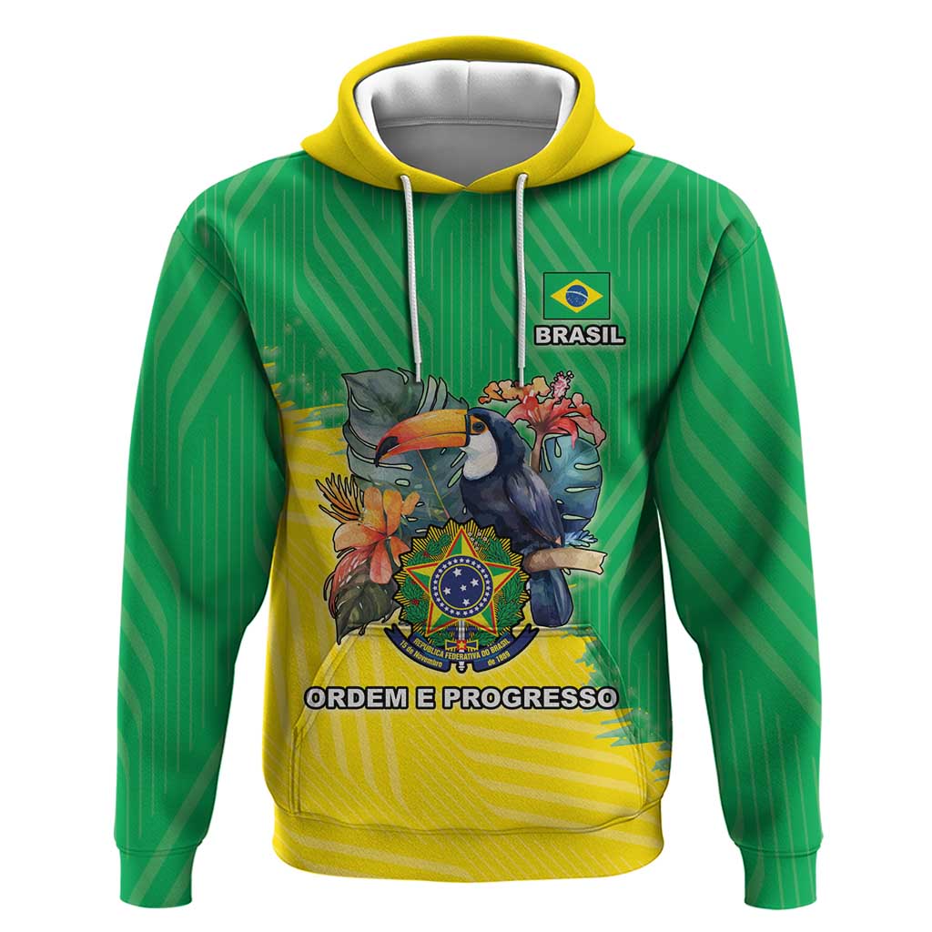 Brazil Coat Of Arms Hoodie With Flag Style - Wonder Print Shop