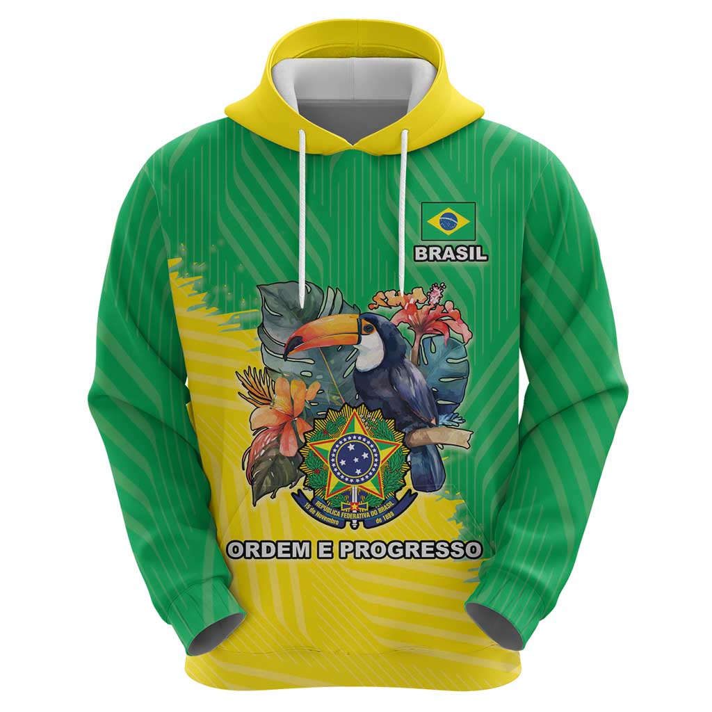 Brazil Coat Of Arms Hoodie With Flag Style - Wonder Print Shop