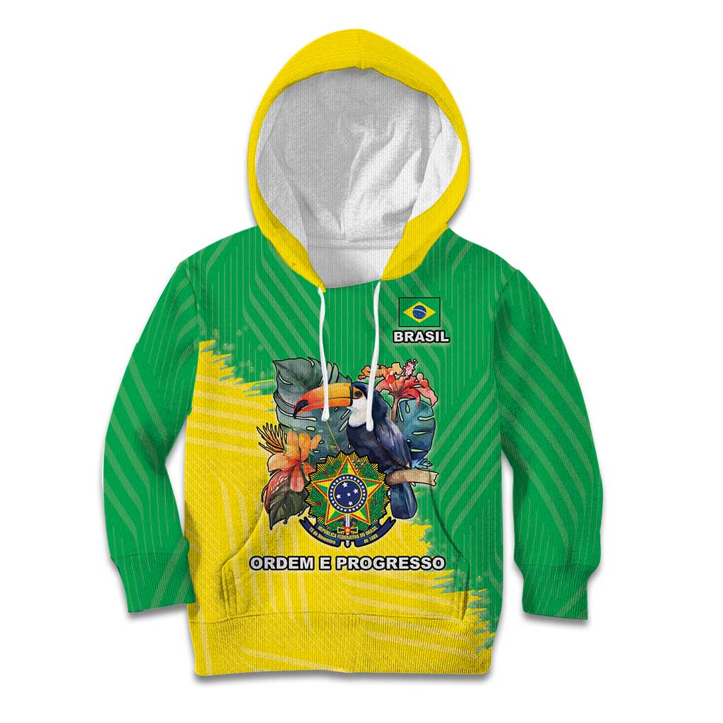 Brazil Coat Of Arms Kid Hoodie With Flag Style - Wonder Print Shop