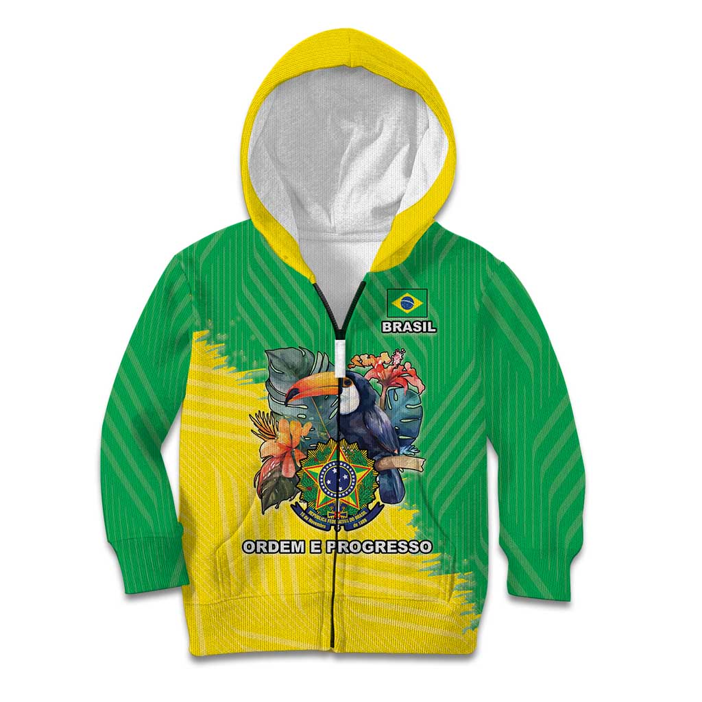 Brazil Coat Of Arms Kid Hoodie With Flag Style - Wonder Print Shop