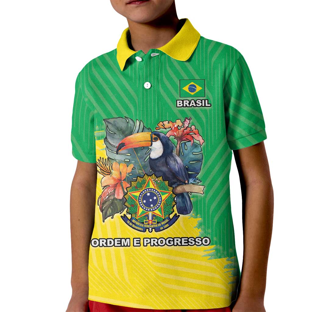 Brazil Coat Of Arms Kid Polo Shirt With Flag Style - Wonder Print Shop
