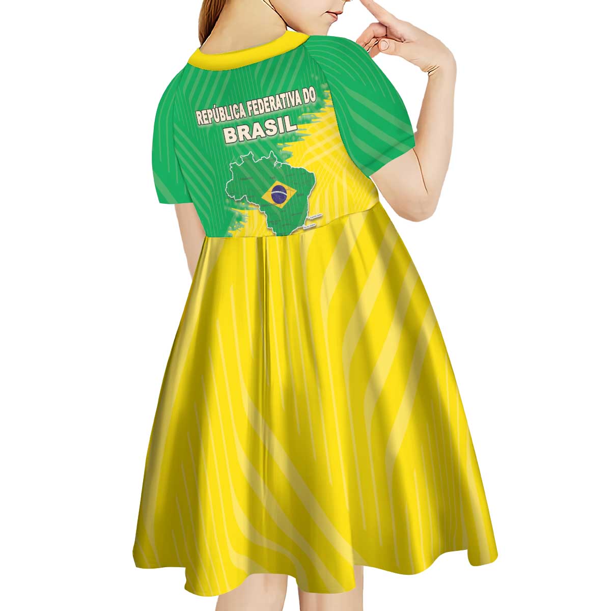 Brazil Coat Of Arms Kid Short Sleeve Dress With Flag Style - Wonder Print Shop