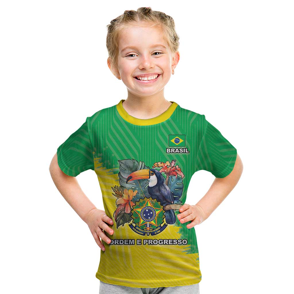 Brazil Coat Of Arms Kid T Shirt With Flag Style - Wonder Print Shop