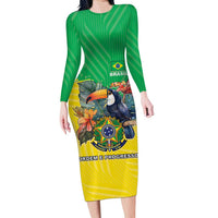 Brazil Coat Of Arms Long Sleeve Bodycon Dress With Flag Style - Wonder Print Shop