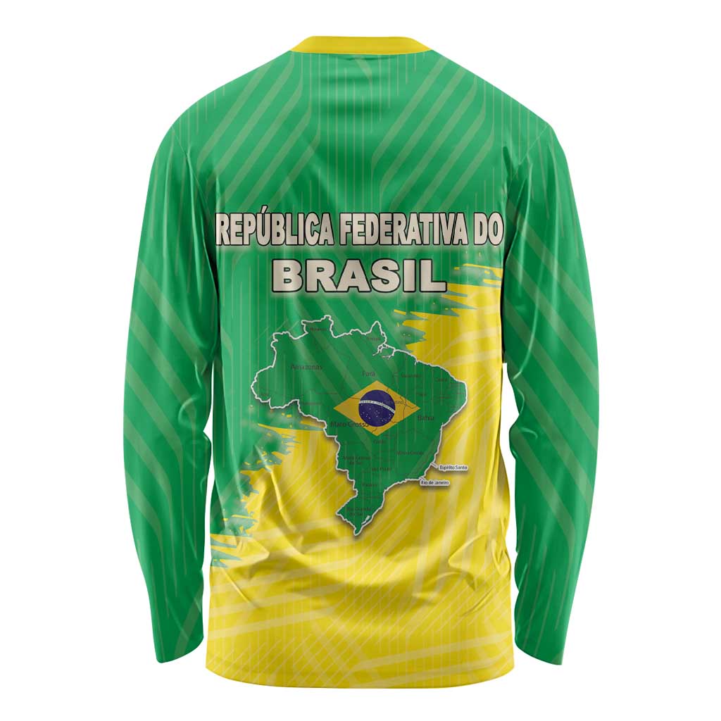 Brazil Coat Of Arms Long Sleeve Shirt With Flag Style - Wonder Print Shop