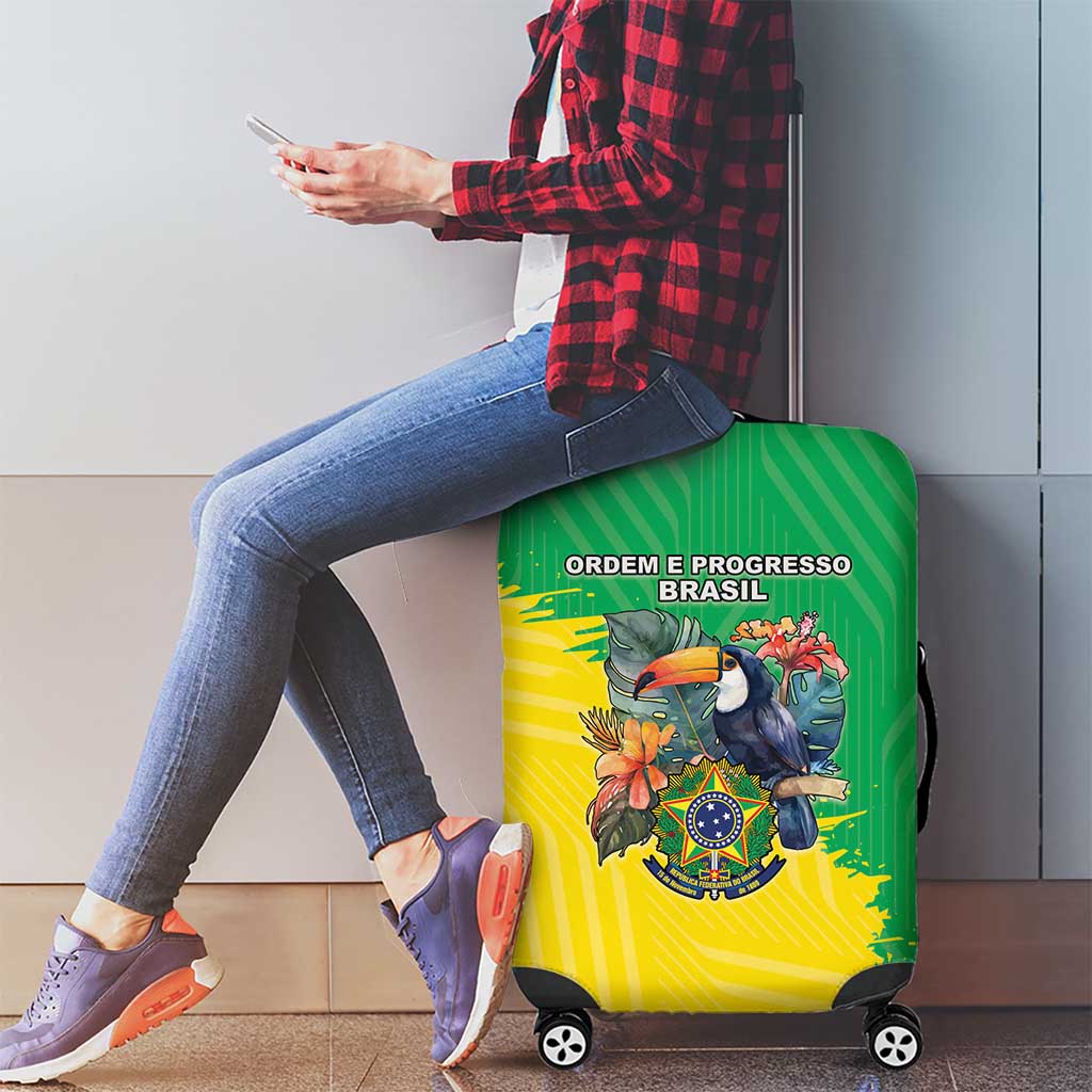 Brazil Coat Of Arms Luggage Cover With Flag Style - Wonder Print Shop