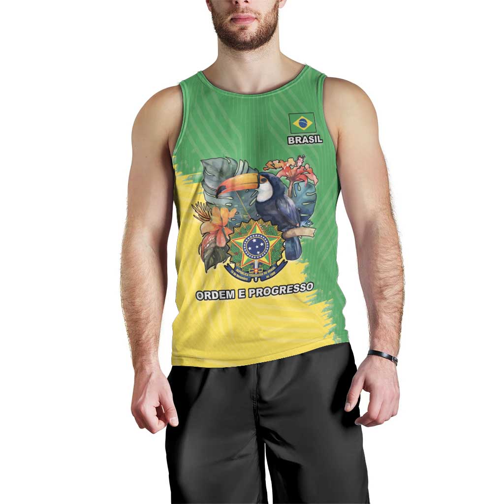 Brazil Coat Of Arms Men Tank Top With Flag Style - Wonder Print Shop