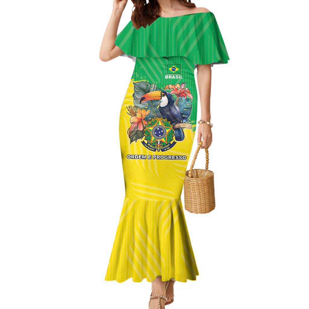 Brazil Coat Of Arms Mermaid Dress With Flag Style - Wonder Print Shop