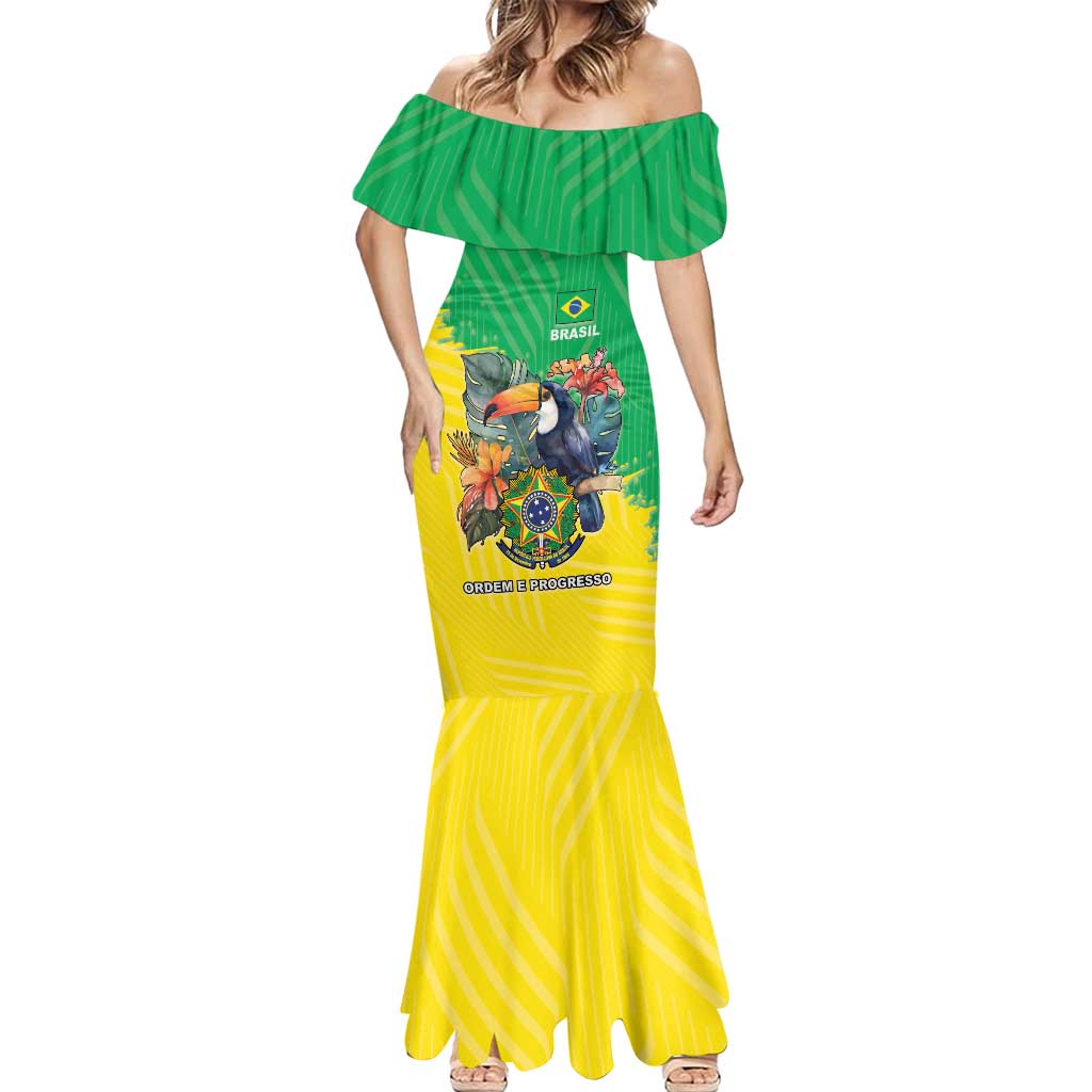 Brazil Coat Of Arms Mermaid Dress With Flag Style - Wonder Print Shop