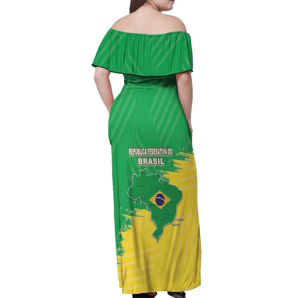 Brazil Coat Of Arms Off Shoulder Maxi Dress With Flag Style - Wonder Print Shop