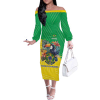 Brazil Coat Of Arms Off The Shoulder Long Sleeve Dress With Flag Style - Wonder Print Shop