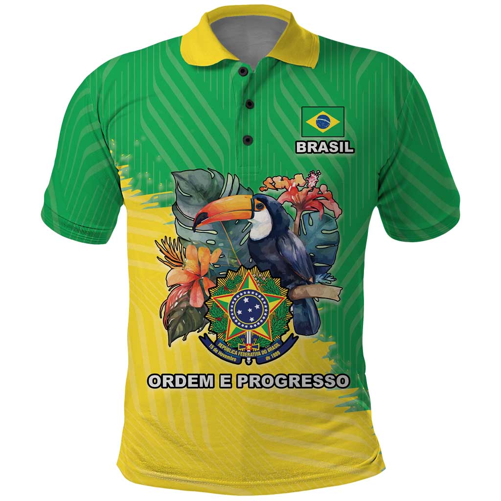 Brazil Coat Of Arms Polo Shirt With Flag Style - Wonder Print Shop