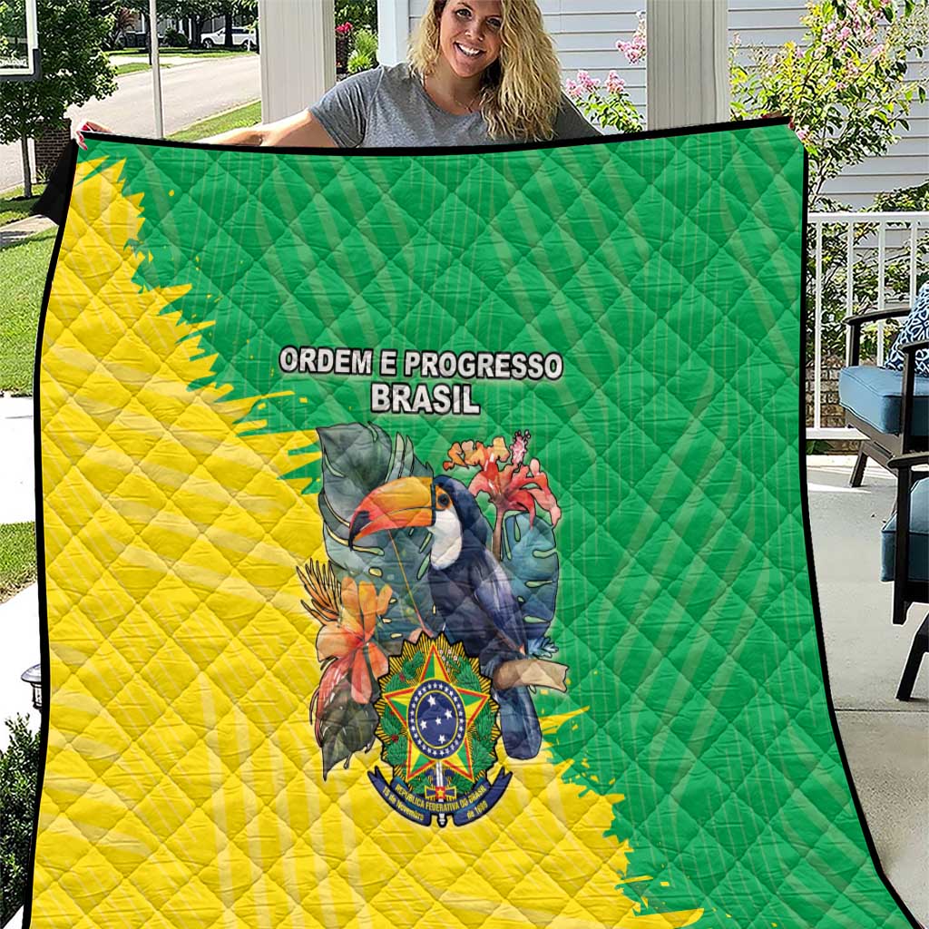 Brazil Coat Of Arms Quilt With Flag Style - Wonder Print Shop