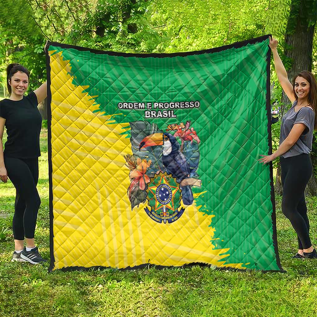 Brazil Coat Of Arms Quilt With Flag Style - Wonder Print Shop