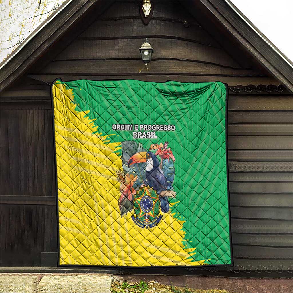 Brazil Coat Of Arms Quilt With Flag Style - Wonder Print Shop