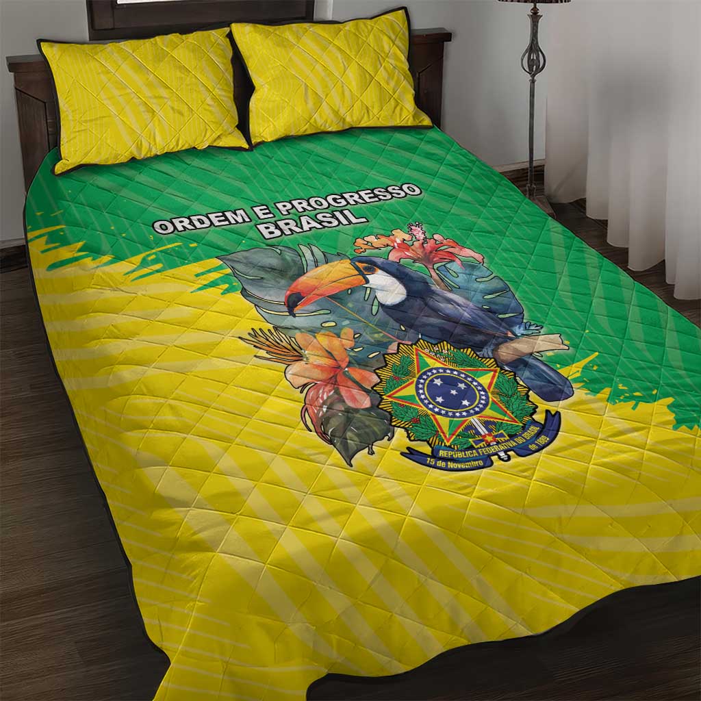 Brazil Coat Of Arms Quilt Bed Set With Flag Style - Wonder Print Shop