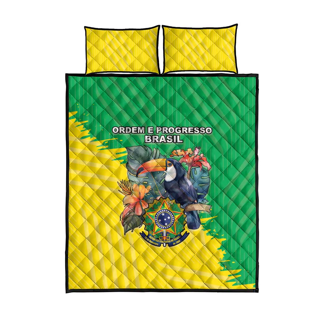 Brazil Coat Of Arms Quilt Bed Set With Flag Style - Wonder Print Shop
