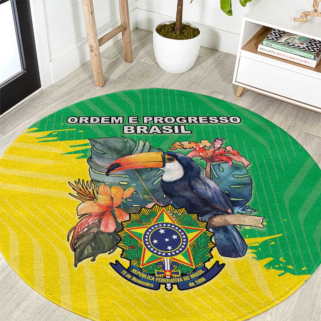 Brazil Coat Of Arms Round Carpet With Flag Style