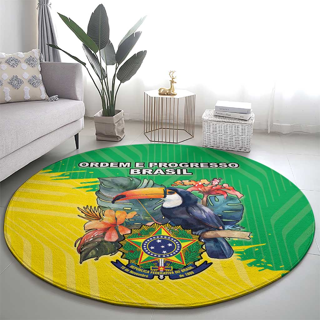 Brazil Coat Of Arms Round Carpet With Flag Style