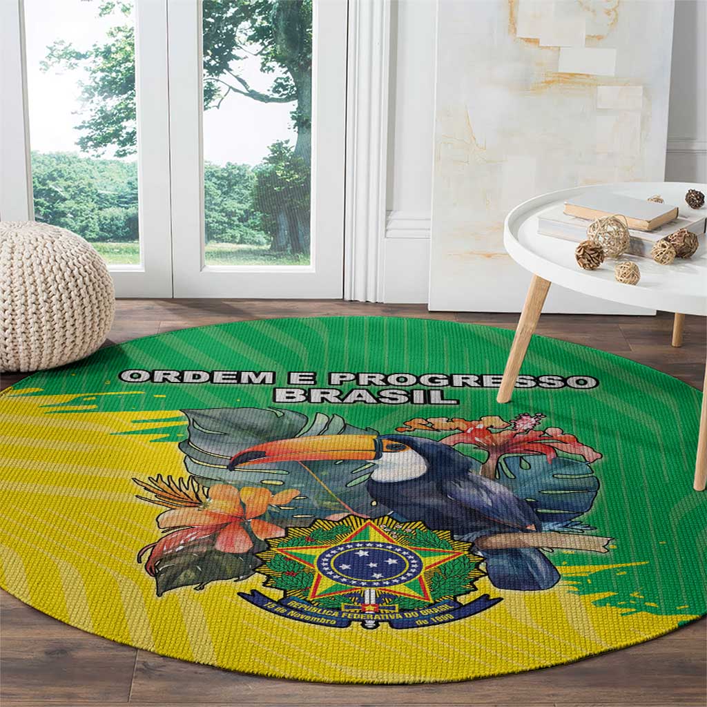 Brazil Coat Of Arms Round Carpet With Flag Style
