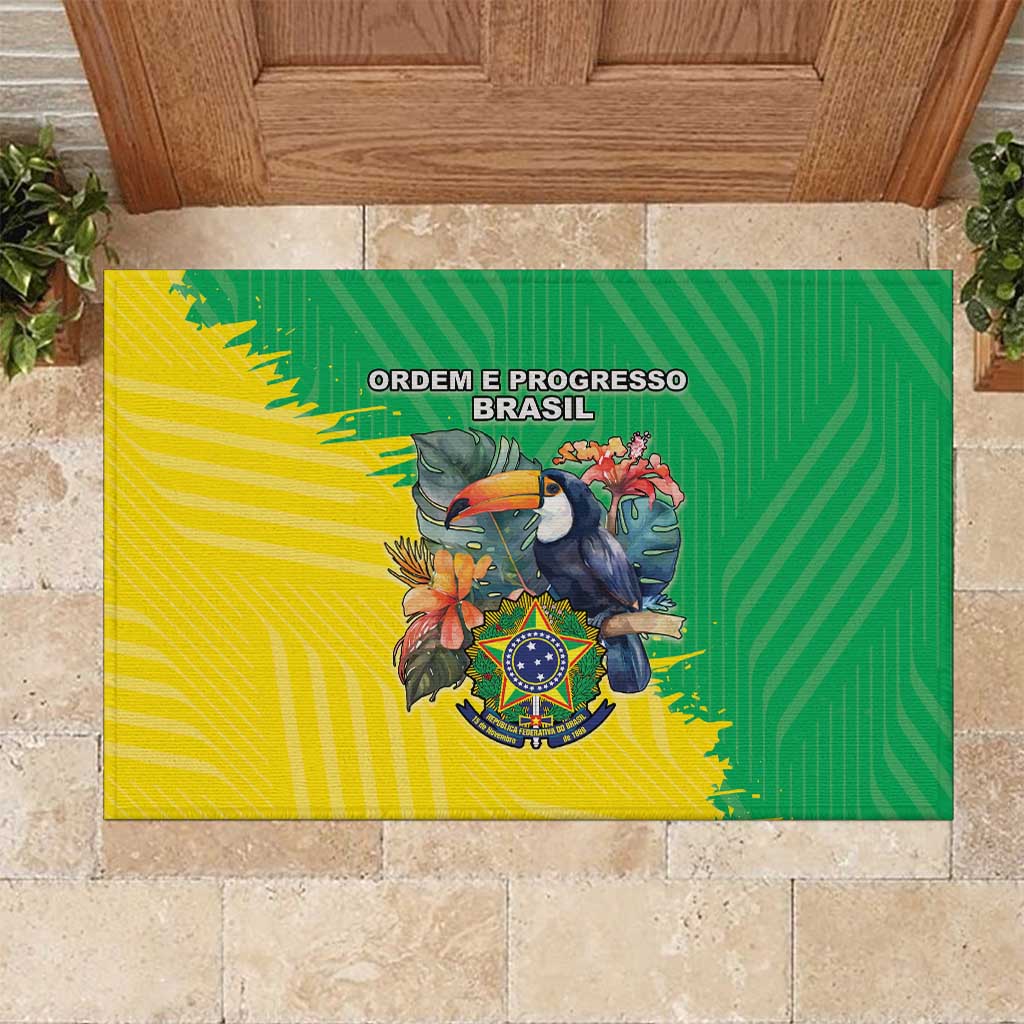 Brazil Coat Of Arms Rubber Doormat With Flag Style - Wonder Print Shop