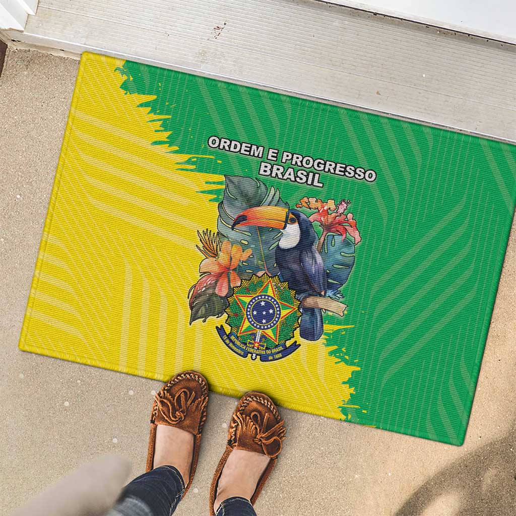 Brazil Coat Of Arms Rubber Doormat With Flag Style - Wonder Print Shop