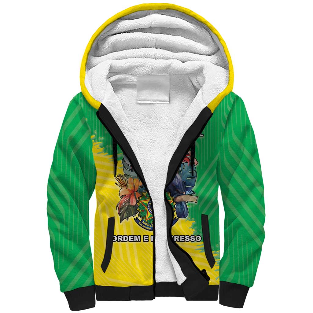 Brazil Coat Of Arms Sherpa Hoodie With Flag Style - Wonder Print Shop