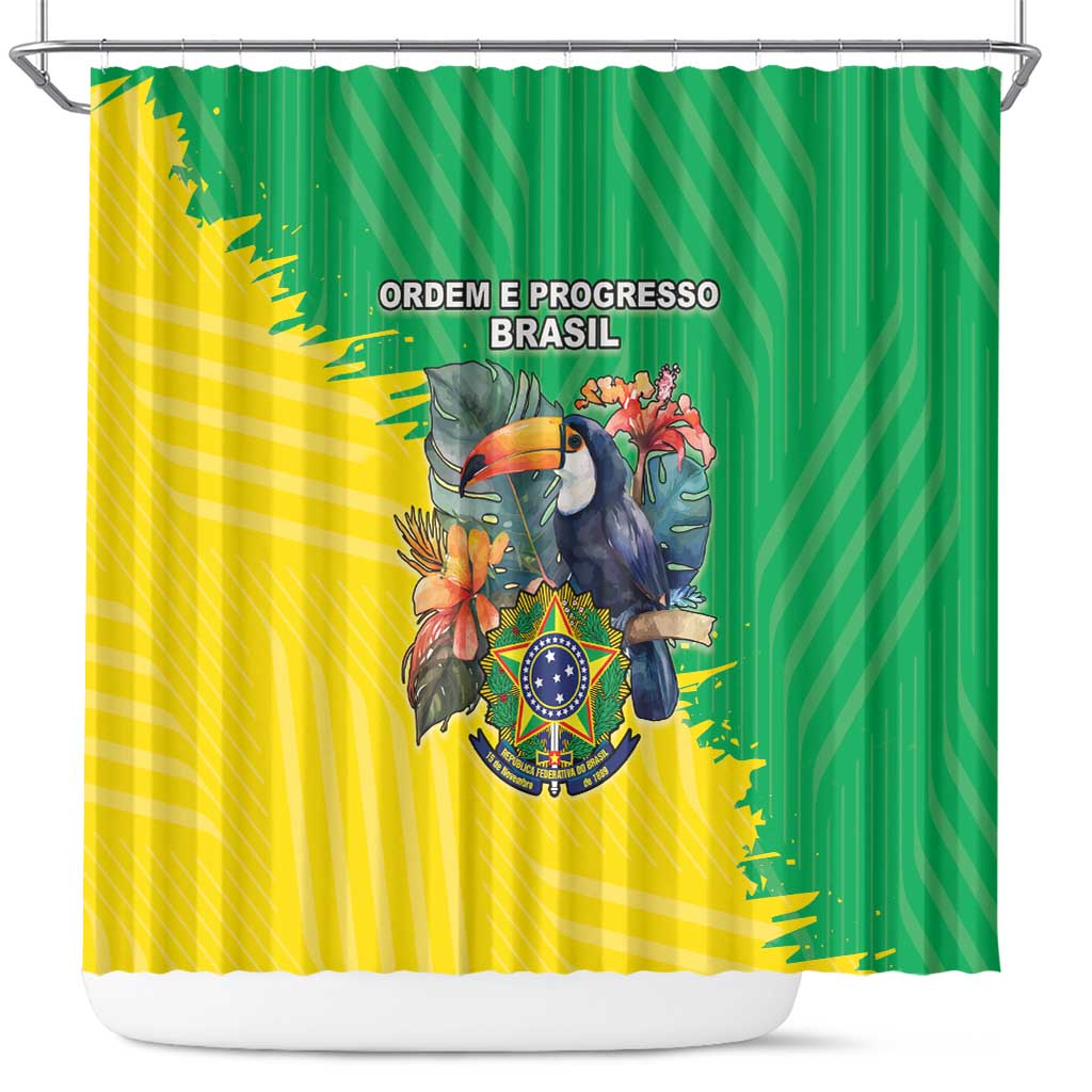 Brazil Coat Of Arms Shower Curtain With Flag Style