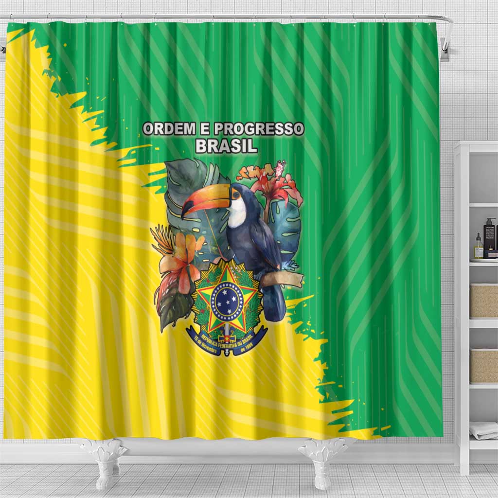 Brazil Coat Of Arms Shower Curtain With Flag Style