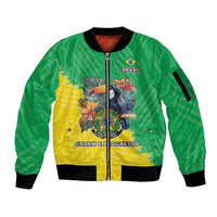 Brazil Coat Of Arms Sleeve Zip Bomber Jacket With Flag Style - Wonder Print Shop