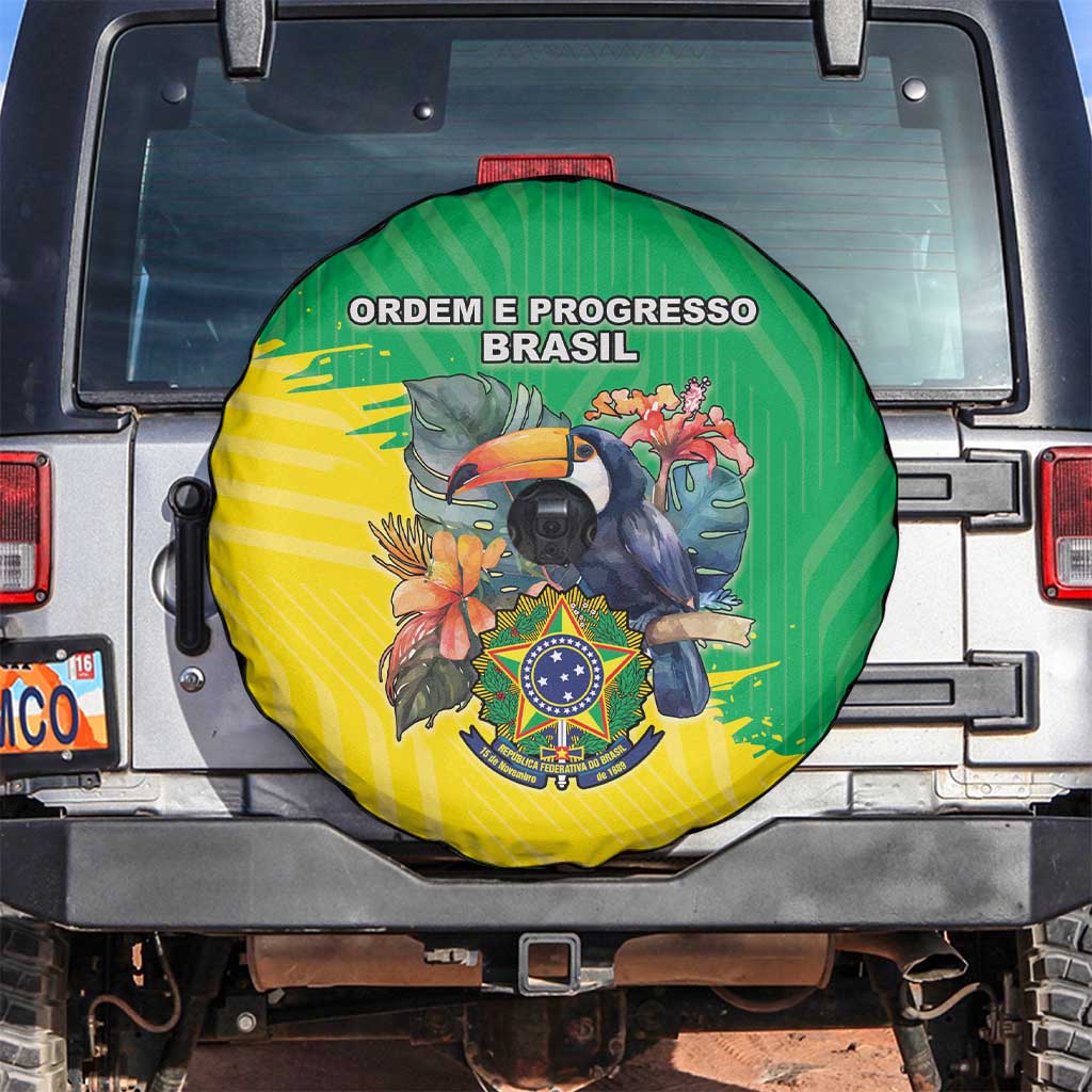 Brazil Coat Of Arms Spare Tire Cover With Flag Style - Wonder Print Shop