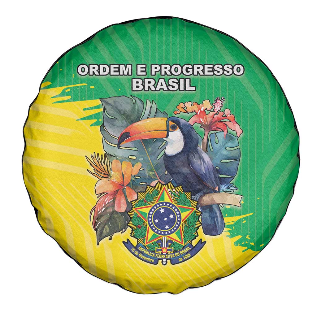 Brazil Coat Of Arms Spare Tire Cover With Flag Style - Wonder Print Shop