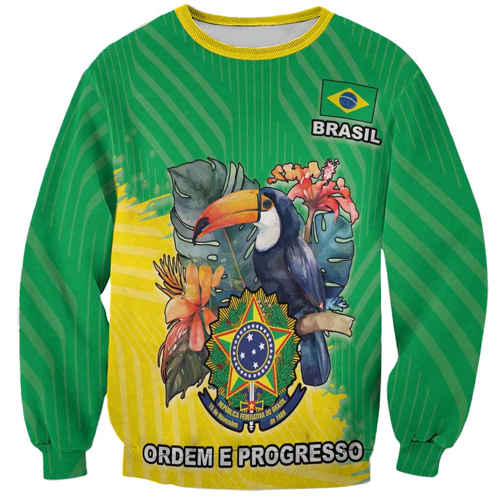 Brazil Coat Of Arms Sweatshirt With Flag Style - Wonder Print Shop