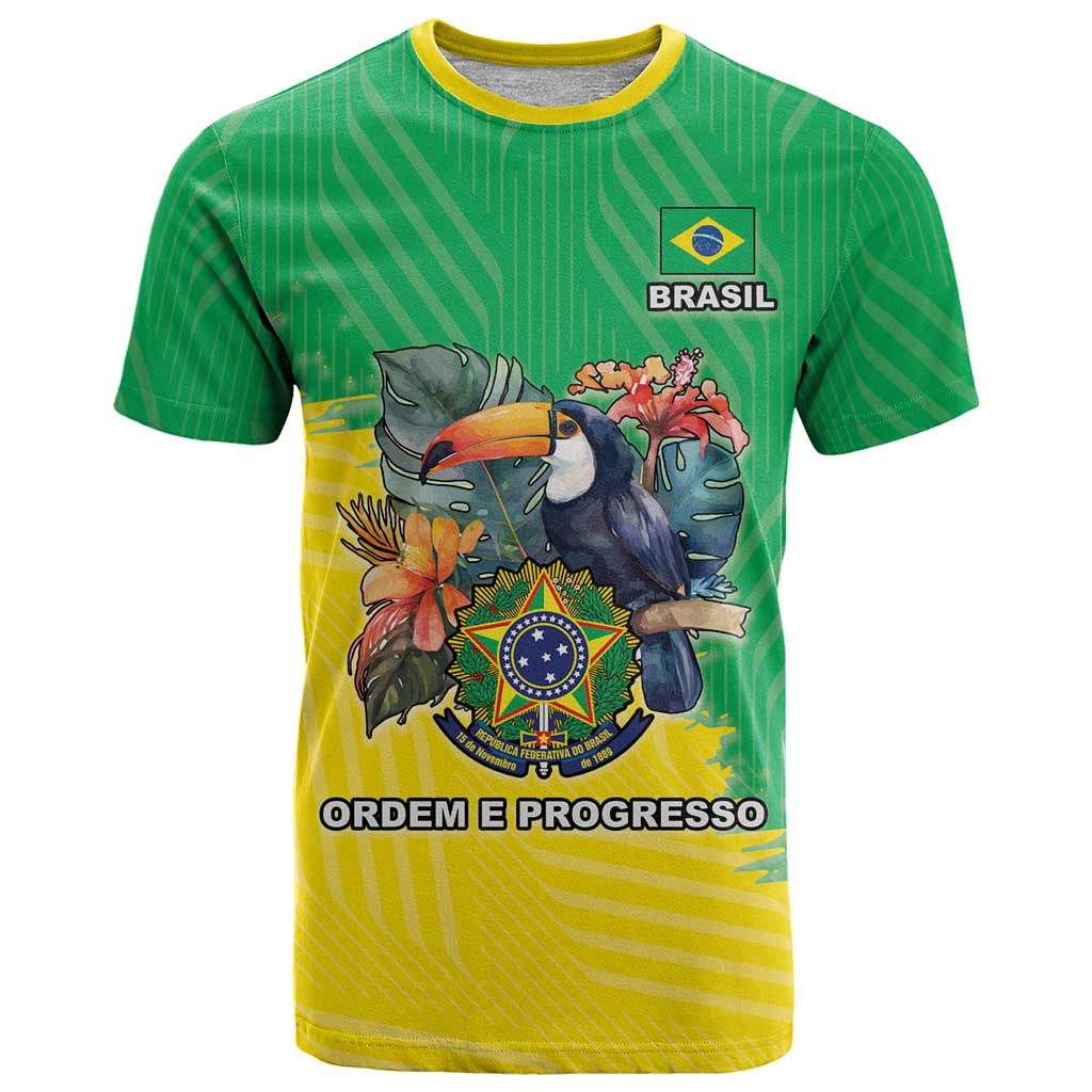 Brazil Coat Of Arms T Shirt With Flag Style - Wonder Print Shop