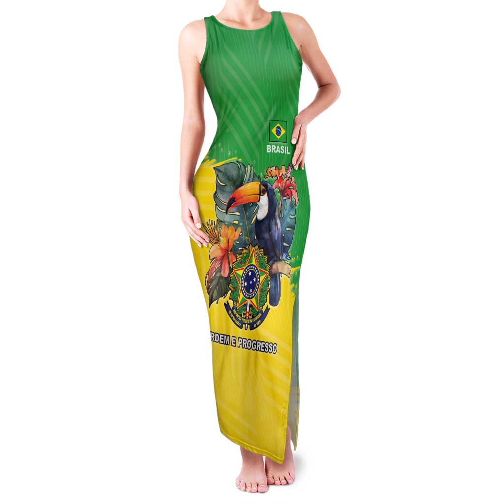 Brazil Coat Of Arms Tank Maxi Dress With Flag Style - Wonder Print Shop