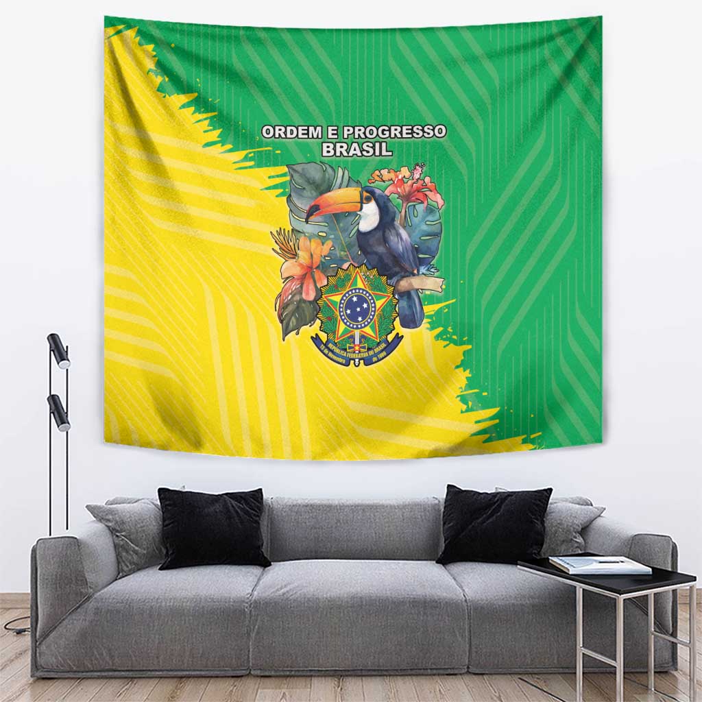 Brazil Coat Of Arms Tapestry With Flag Style - Wonder Print Shop
