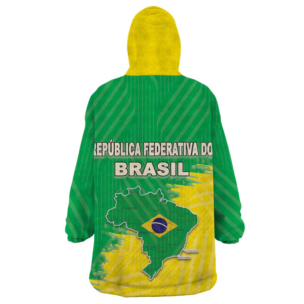 Brazil Coat Of Arms Wearable Blanket Hoodie With Flag Style - Wonder Print Shop