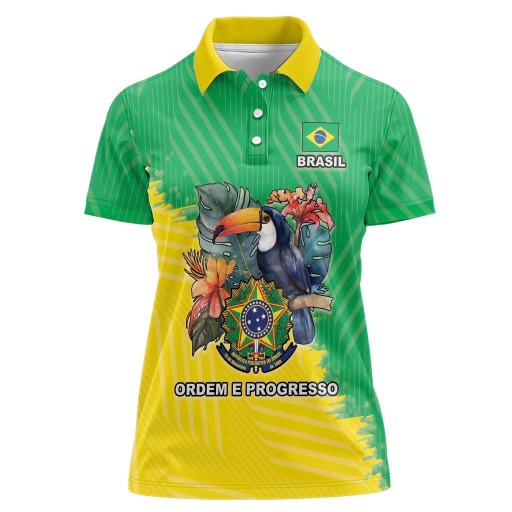 Brazil Coat Of Arms Women Polo Shirt With Flag Style - Wonder Print Shop