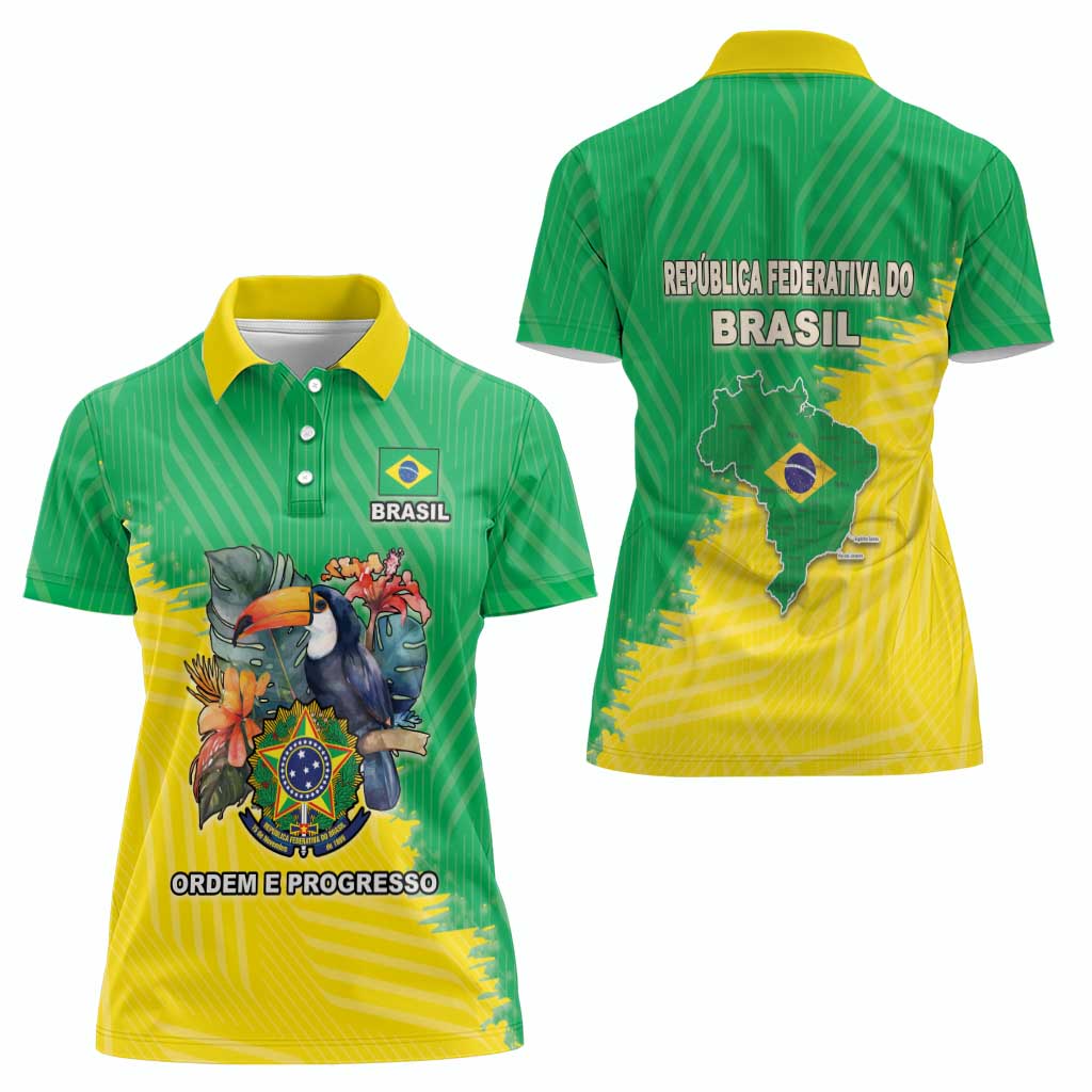 Brazil Coat Of Arms Women Polo Shirt With Flag Style - Wonder Print Shop