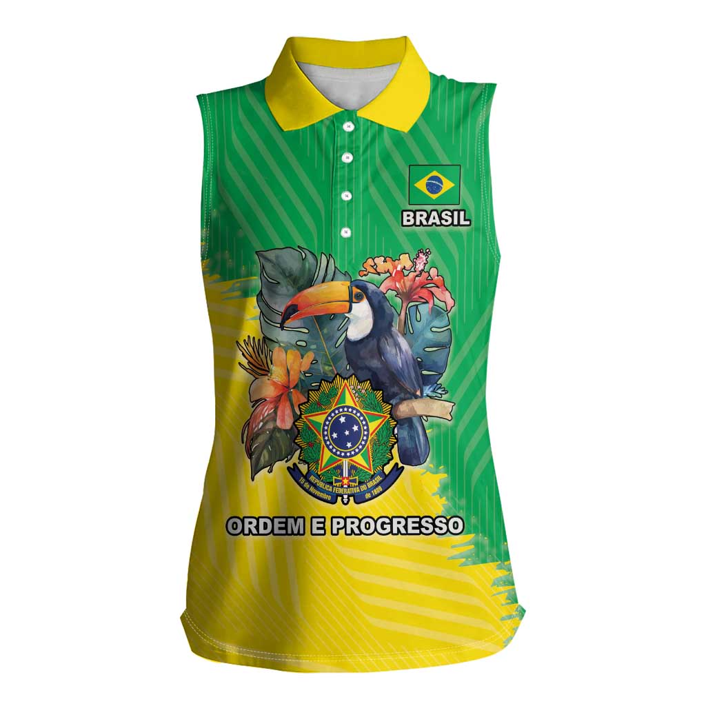Brazil Coat Of Arms Women Sleeveless Polo Shirt With Flag Style - Wonder Print Shop