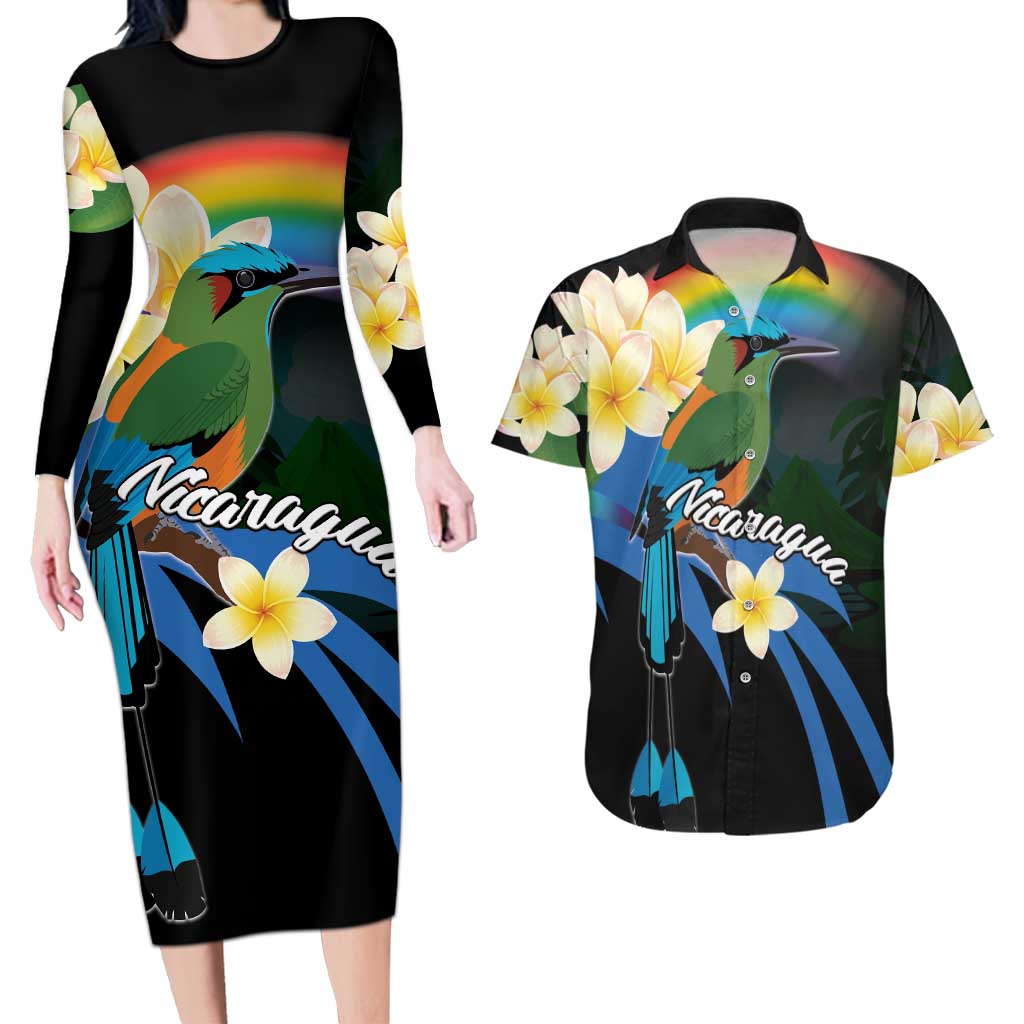 Nicaragua Independence Day Couples Matching Long Sleeve Bodycon Dress and Hawaiian Shirt En Dios confiamos - Wonder Print Shop